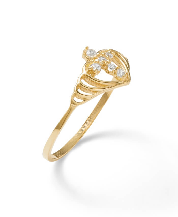 Heart and Cross Cubic Zirconia Ring in 10K Gold - Size 8